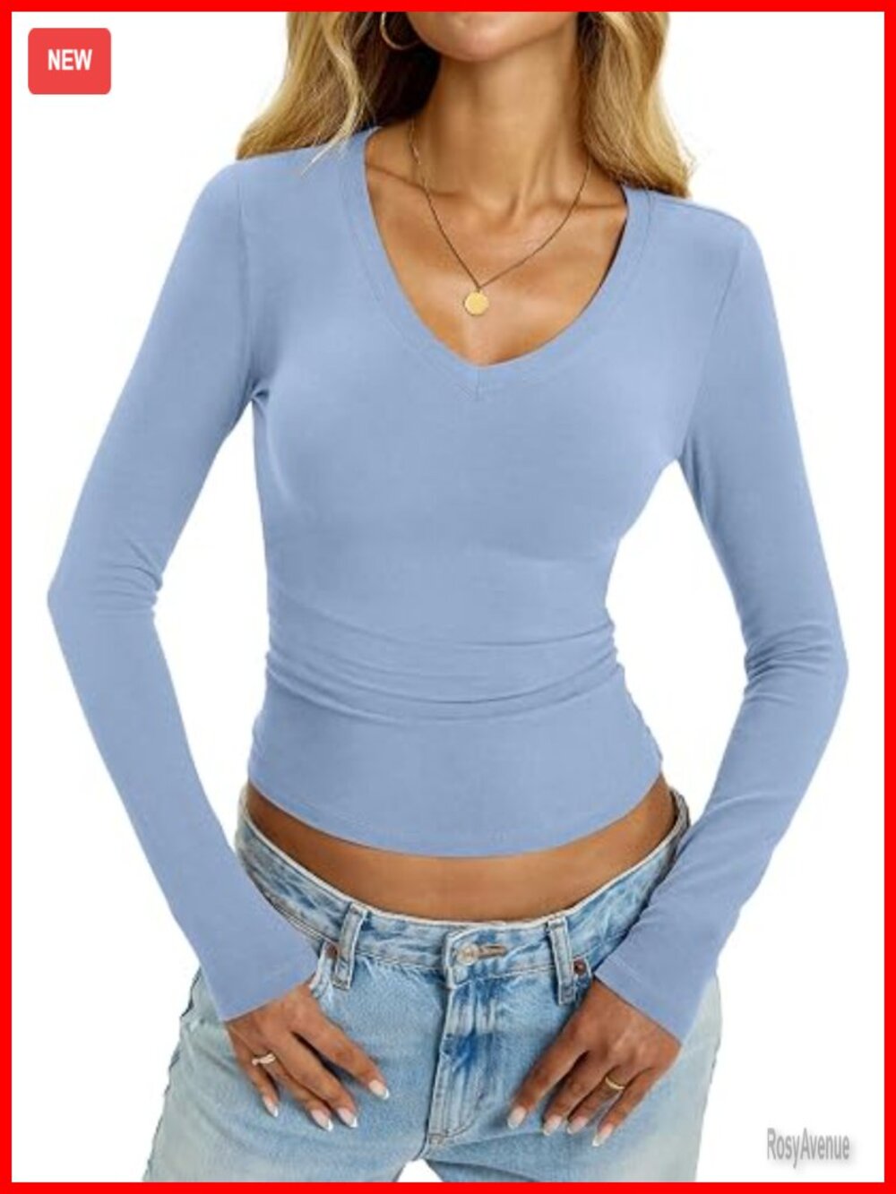 Womens Cotton Long Sleeve V Neck Fitted Tops Basic Tees Going Out Outfits